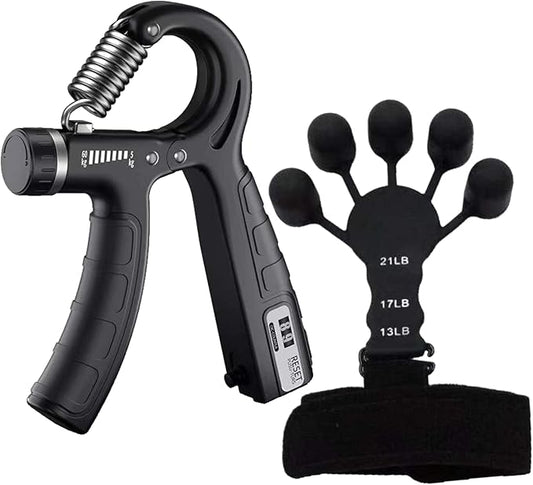 2 PC Hand Grip Strengthener - Adjustable Hand Exerciser and Finger Stretcher - Grip Strength Trainer for Muscle Building, Hand Therapy and Recovery - Forearm Exerciser - Hand Exercisers for Therapy