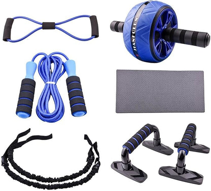 Ab Roller wheel with with Jump Rope, Push-Up Bar, 8-shaped Resistance Band,Premium Resistance Bands and Knee Mat 6 in 1, Abs Workout Equipment for Men Women Equipment Home Gym