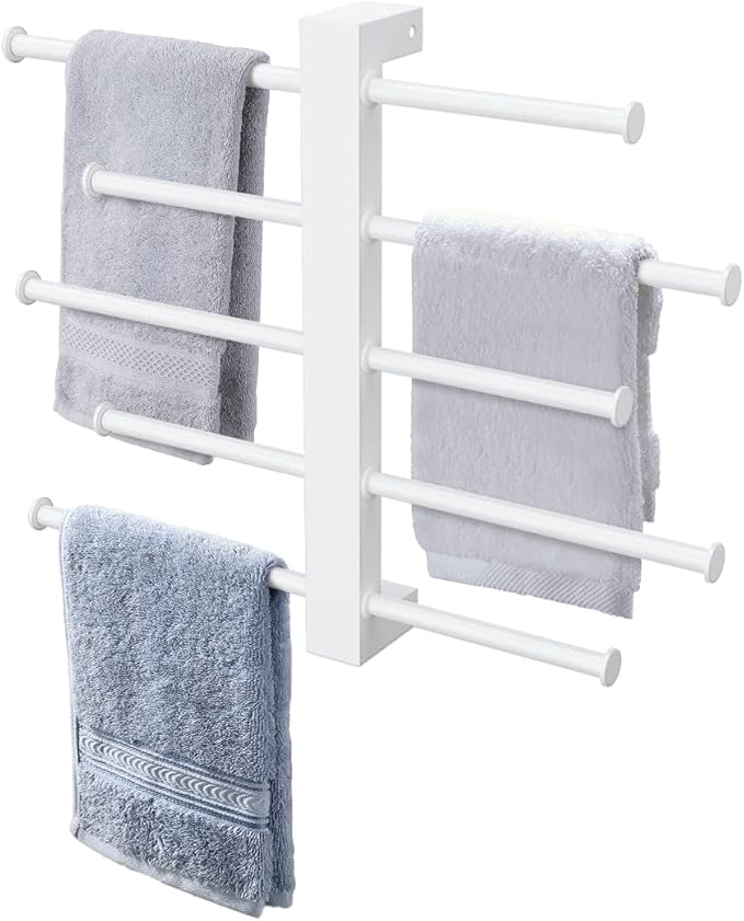 5-Tier Bridge Sliding Bathroom Towel Bar 16 Inch, ZUEXT Oil Rubbed White Stainless Steel Towel Holder Hanger, Wall Mounted Adjustable Hand Towel Rod for Washroom Kitchen, 1.5" Tube Towel Rail Racks