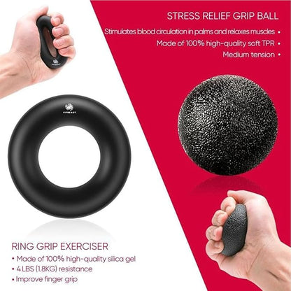 Hand Grip Strengthener Workout Kit, 5 Pack, Adjustable Resistance Grips and Stress Balls, Black