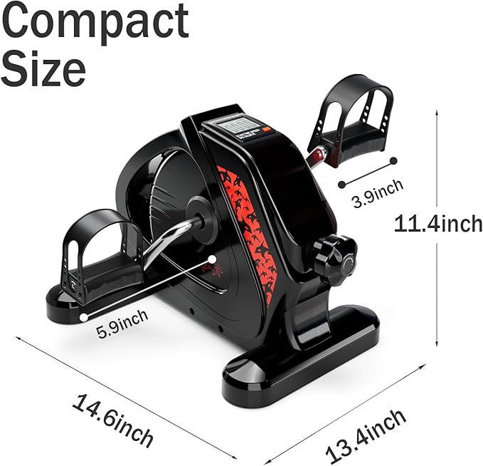 Upgraded Pedal Exerciser Heavy-Duty Metal Flywheel Under Desk Bike with LCD Display, Mini Stationary Bikes for Home Office Workout, Leg and Arm Training