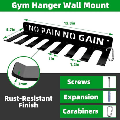 Home Gym Accessories Organization Storage Rack Equipment For Home 8 Hook Wall Hanger Display Gear Barbells Resistance Bands Jump Ropes Lifting Belt Hanger Accessories Hardware Included