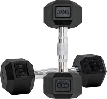 Dumbbells Set of 2 Hex Rubber Encased Dumbbells, Weights Dumbbells Set with Metal Handle for Exercise and Fitness (10 lb, Pair)