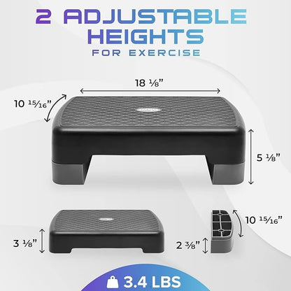 Yes4All 18.9" Aerobic Exercise Step Platform with 2 Risers, Adjustable Height Workout Stepper 3" 5.1" for Home Gym