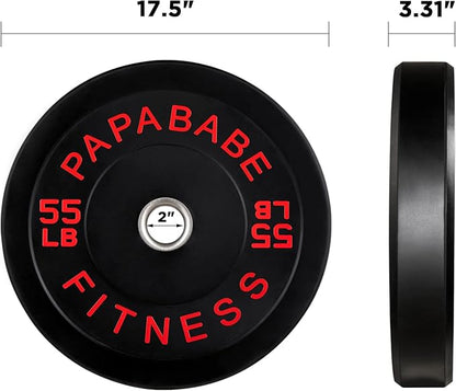 Papababe Bumper Plates, 2 Inch Olympic Weight Plates with Steel Hub Rubber Weights Plates for Weightlifting and Strength Training, Single, Pair & Set