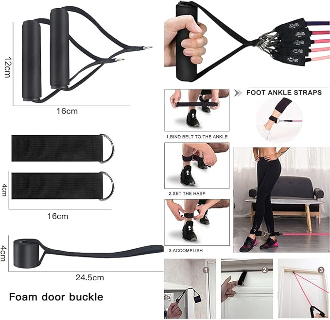 Zugoulook 18Pcs Resistance Bands Set for Women, 5 Stackable Exercise with Handles, Loop Bands, Jump Rope, Figure 8 Band, Ideal Home, Gym Fitness, Yoga, Full Body Workout