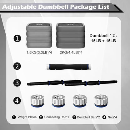 EVERYMILE Adjustable Dumbbells Sets, 20/30/40/50/60/80lbs Non-Rolling Free Weights Dumbbells with Connector, Convertible To Barbell, Home Gym Fitness Workout Equipment for Men Women