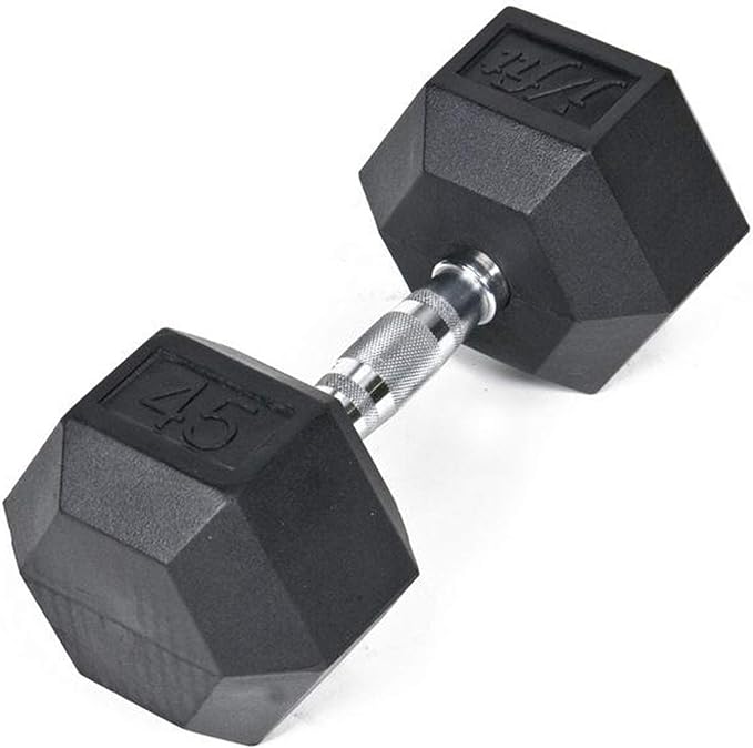 JFIT Rubber Hex Dumbbell - 15 Size, Single and Pair Options, 4-50lbs - Shaped Heads Prevent Rolling and Injury - Ergonomic Hand Weights for Exercise, Therapy, Muscle, Strength and Weight Training