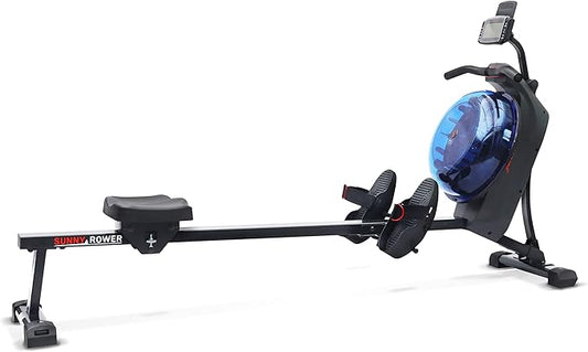 Sunny Health & Fitness Elite Water Rowing Machine with High Resistance Vertical Tank, Optional Exclusive Bluetooth SunnyFit App