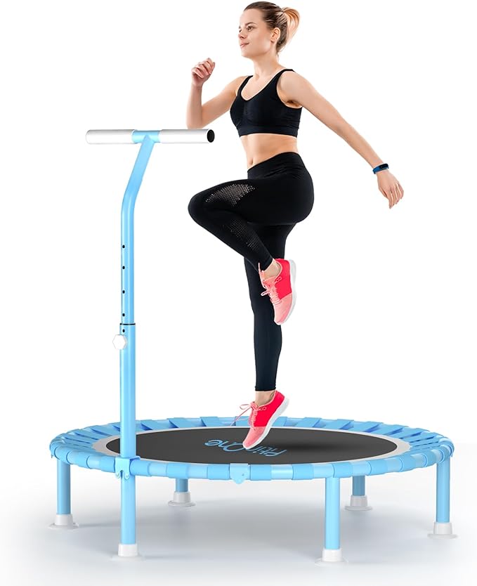 40" Fitness Mini Trampoline with Adjustable Handle Bar, 330lbs Foldable Bungee Rebounder for Adults and Kids, Stable & Quiet Exercise Rebounder Indoor Workout