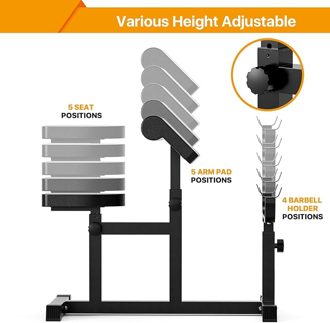 Uboway Preacher Curl Bench, Curl Bench for Weight Lifting, Preacher Curl Pad with Adjustble Height, Isolated Barbell Dumbbell Biceps Station, Roman Chair for Upper Limb Muscle for Home Gym