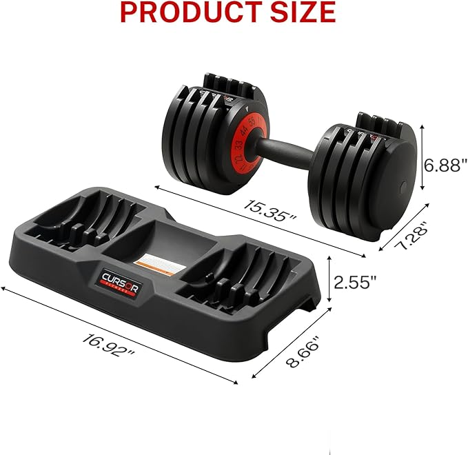 CURSOR FITNESS Full Cast Iron 5-IN-1 Quick Adjustable Dumbbells, 25 LB, 55 LB Dumbbell, Home Weight Strength Training