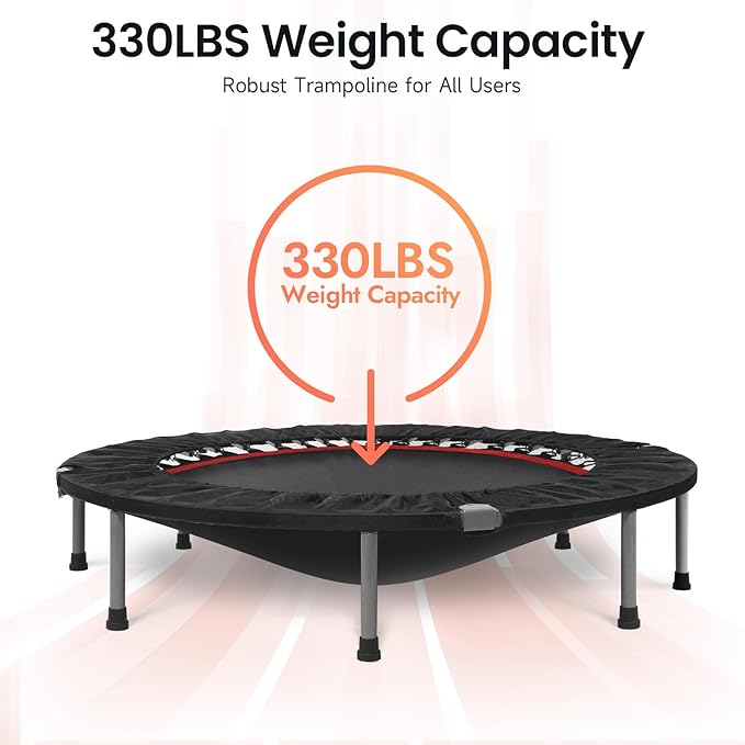 BCAN 40/48" Foldable Mini Trampoline Max Load 330lbs/440lbs, Fitness Rebounder with Adjustable Foam Handle, Exercise Trampoline for Adults Indoor/Garden Workout