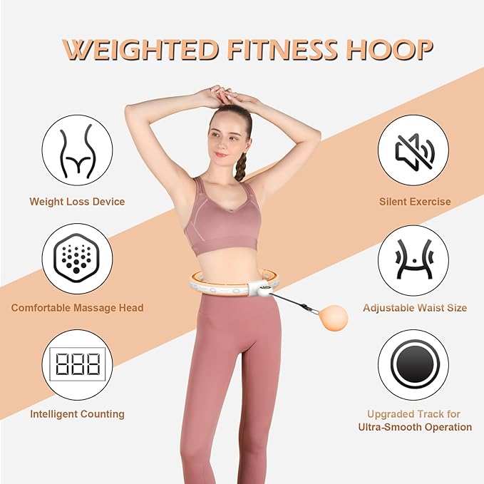 EPEHSPORT Silent Infinity Smart Hoops with Counter 22"-44", Weighted Exercise Hoola Equipment, 2 in 4 Abdomen Fitness Massage,Infinity Hoop Weighted Hula Hoop with Sweat Belt.