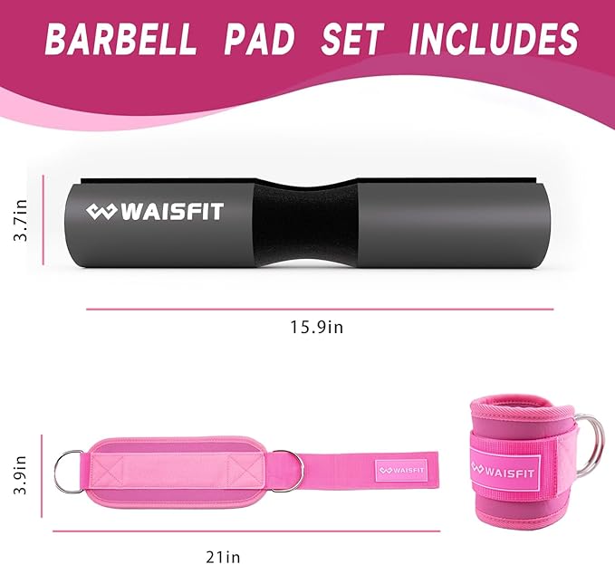 Gym Barbell Pad Set for Women and Men Gym Equipment, Barbell Pad Gym Essentials Women, Gym Accessories for Women with Barbell Pad, Resistance Bands, Ankle Safety Straps, Lifting Strap and Carry Bag