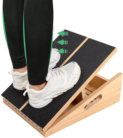 Wooden Slant Board/Calf Incline Board - Calf Stretcher with Anti-Slip Surface, Foldable and Portable Calf Stretch Wedge Board for Plantar Fasciitis Exercise