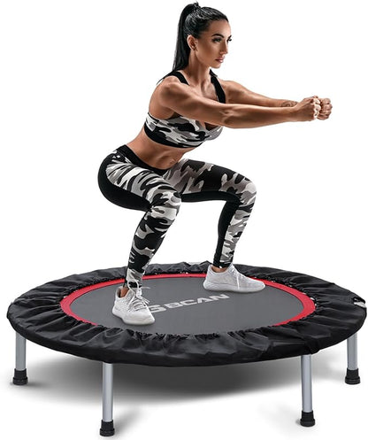 BCAN 40/48" Foldable Mini Trampoline Max Load 330lbs/440lbs, Fitness Rebounder with Adjustable Foam Handle, Exercise Trampoline for Adults Indoor/Garden Workout