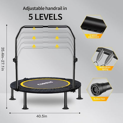 CLORIS 40in Folding Trampoline Mini Rebounder Fitness Trampoline with Adjustable Foam Handle for Kids/Adult, with safty Padded Cover Best Gift for Kids/Adult