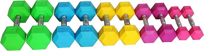 Signature Fitness Colored Rubber Coated Hex Dumbbell Weight Set,Multiple Packages