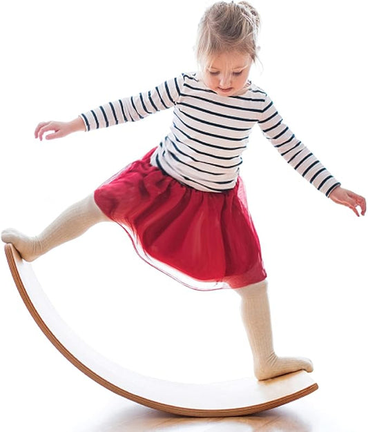 Gentle Monster Wooden Wobble Balance Board, 35 Inch Rocker Board Natural Wood, Kids Toddler Open Ended Learning Toy, Yoga Curvy Board for Office & Classroom Adult