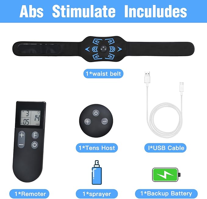 ABS Stimulator,Ab Machine,Abs Muscle Training Belt,USB Rechargeable Portable Abdomen Ab Stimulator for Men Woman,Home & Office Exercise Equipment Blue