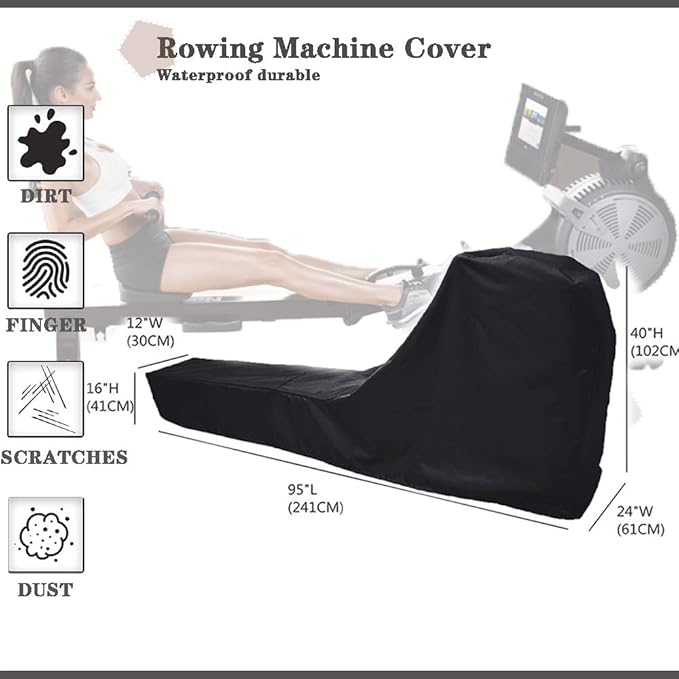 J&C Rowing Machine Cover, 420D Heavy Duty Fitness Equipment Protective Cover, Dust Cover fot Folding Water Rowing Machine 300lb Weight Capacity Concept 2 Rowing Machine Waterproof 95x24x40inch