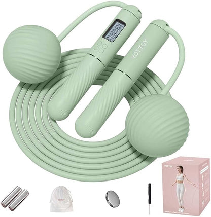 Cordless Jump Rope with Counter - Ropeless Jump Rope 2 In 1 with Large Cordless Ball-Weighted Jump Rope for Women with LCD Display