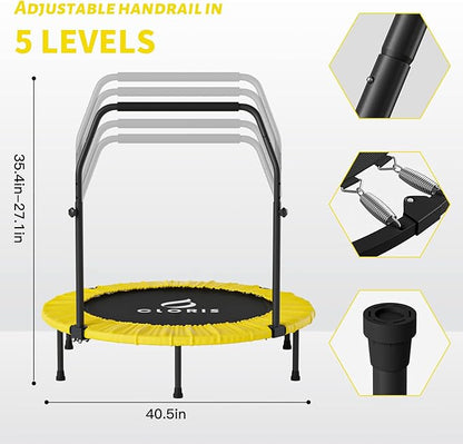 CLORIS 40in Folding Trampoline Mini Rebounder Fitness Trampoline with Adjustable Foam Handle for Kids/Adult, with safty Padded Cover Best Gift for Kids/Adult