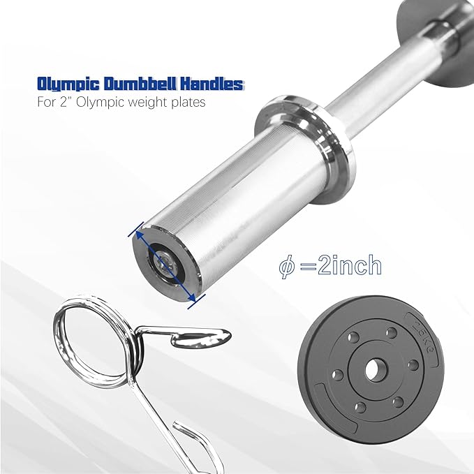 16" Loadable Olympic Dumbbell Handle with 150LB Weight Capacity - Fits 2-inch Olympic Plates - Comes with 2 Pairs of Spring Coils - Ideal for Fitness and Exercise