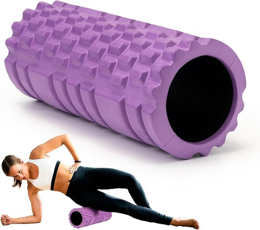 Foam Roller for Muscle Massager, Patented 13" High Density Exercise Roller for Muscle and Myofascial Trigger Point Release, Yoga, Back Roller for Fitness, Yoga (Purple)