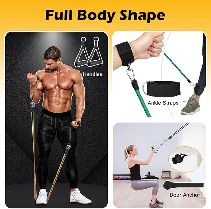 Resistance Bands Set for Men and Women - Exercise Bands with Handles, Door Anchor, Ankle Straps - Perfect for Heavy Resistance Training, Physical Therapy, Yoga, Home Workouts - Shape Your Body