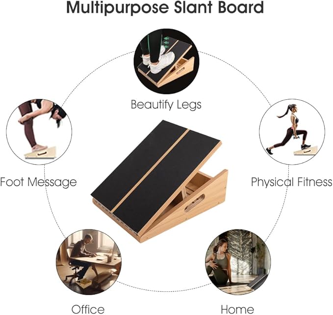 Wooden Slant Board/Calf Incline Board - Calf Stretcher with Anti-Slip Surface, Foldable and Portable Calf Stretch Wedge Board for Plantar Fasciitis Exercise