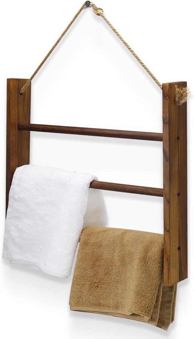 Towel Ladder for Bathroom, Blanket Ladders for The Living Room Hanging Blanket Ladder Rustic Decorative Ladder for Blankets Ladder Hand Towel Rack(Drak Brown)