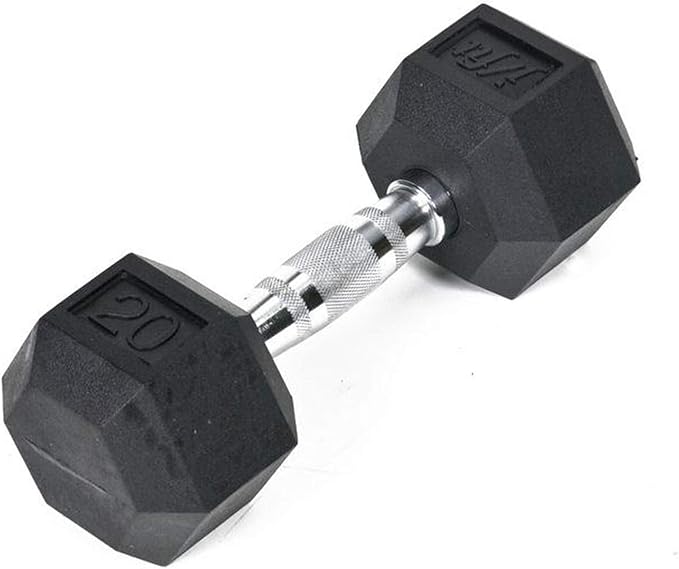 JFIT Rubber Hex Dumbbell - 15 Size, Single and Pair Options, 4-50lbs - Shaped Heads Prevent Rolling and Injury - Ergonomic Hand Weights for Exercise, Therapy, Muscle, Strength and Weight Training