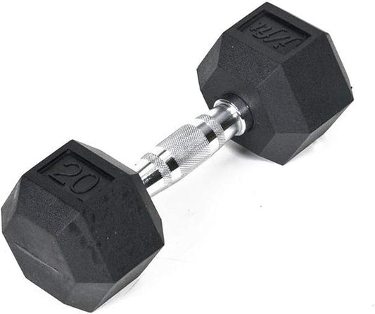 JFIT Rubber Hex Dumbbell - 15 Size, Single and Pair Options, 4-50lbs - Shaped Heads Prevent Rolling and Injury - Ergonomic Hand Weights for Exercise, Therapy, Muscle, Strength and Weight Training