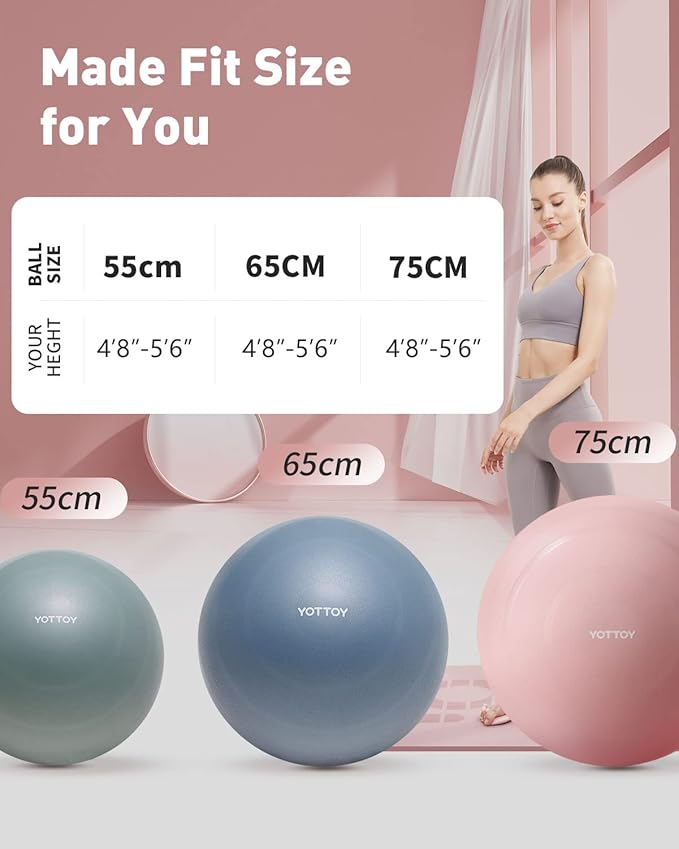 Anti-Burst Exercise Ball for Working Out, Yoga Ball for Pregnancy,Extra Thick Workout Ball for Physical Therapy,Stability Ball for Ball Chair Fitness with Pump