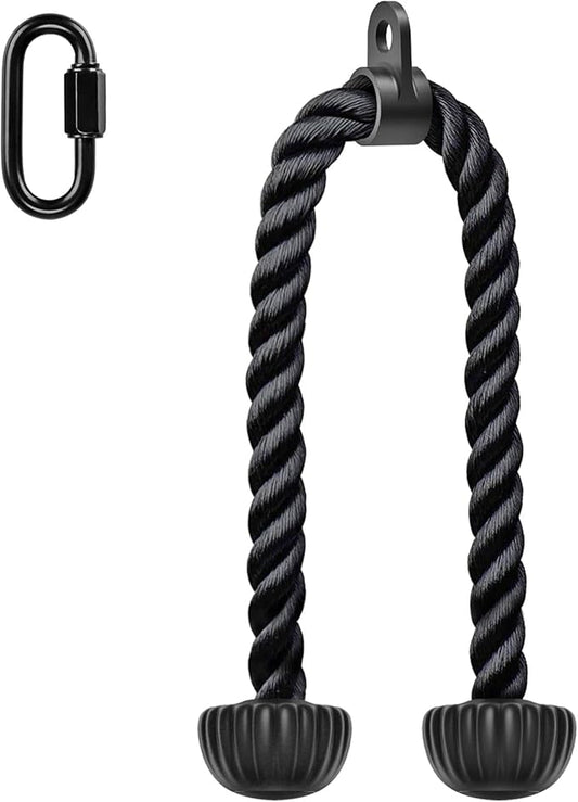 SELEWARE Triceps Rope with Non-Slip Soft Rubber Ends Home Gym Cable Attachment Workout Accessories 28 & 36 inches Long LAT Pulldown attachment Black and Oranger