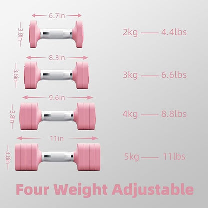 Adjustable Dumbbell Set of 2, 4 in 1 Fast Adjustable Free Weight Set, 11lb Dumbbells Set of 2, Each 4.4lb 6.6lb 8.8lb 11lb for Women & Men Exercise Fitness for Home Gym, Also Can Be Used Push Up Bar