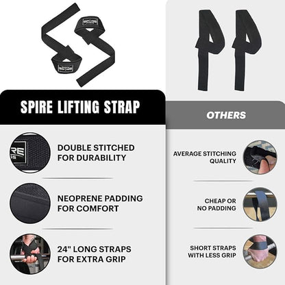 Spire Wrist Straps and Hand Wraps for Olympic Lifting, Snatching, Pulling, and Deadlifting. Fitness wrist wraps for women and men, gym accessories, weightlifting straps Powerlifting NeoTek Cushioned