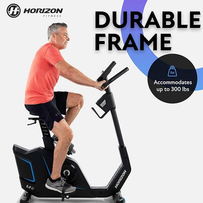 Horizon Fitness 5.0U Upright Bike, Fitness & Cardio, Magnetic Resistance Cycle with Bluetooth, Padded Seat, Step-through Frame, and 300lb Weight Capacity