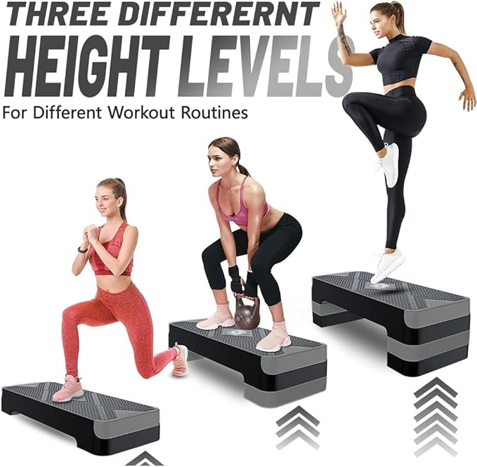 Aerobic Exercise Step, Adjustable Aerobic Stepper for Exercise, Workout Step Platform for Step Up, 26.5" Step Deck with 4” 6” 8” Adjustable Height Risers, Women Home Gym Cardio Fitness