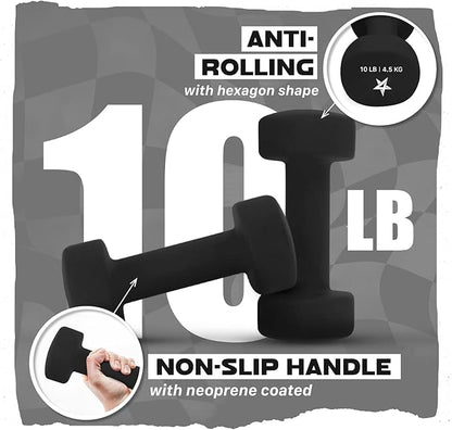 Yes4All Neoprene Coated Dumbbell Hand Weight Sets of 2 - Multiple Weight Options with 15 Colors, Anti-roll, Anti-Slip, Hexagon Shape