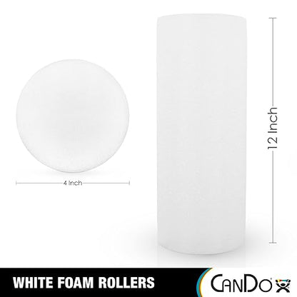 CanDo 30-2103 White PE Foam Roller, Round, 4" Diameter, 12" Length