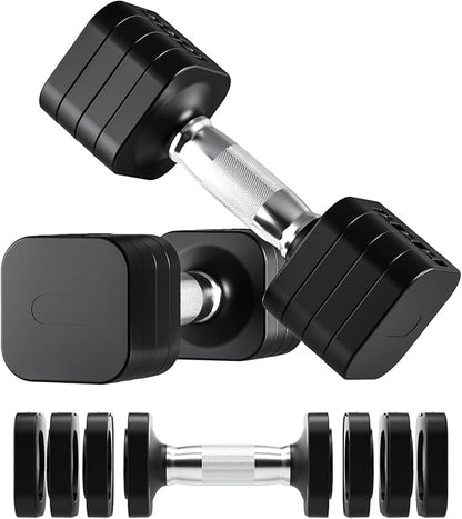 RUNWE Fast Adjustable Weight Set - Single 4.4lb 6.6lb 8.8lb 11lb Dumbbell Set of 2, All in One Dumbbell and Push up Stand, Hand Weights Sets for Women & Men Exercise Fitness for Home Gym