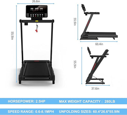 RUNOW Treadmill with Incline, Perfect as Treadmills for Home Walking and Running, Foldable Treadmill Support Bluetooth and Customized Programs, Easy Assembly Exercise Machine