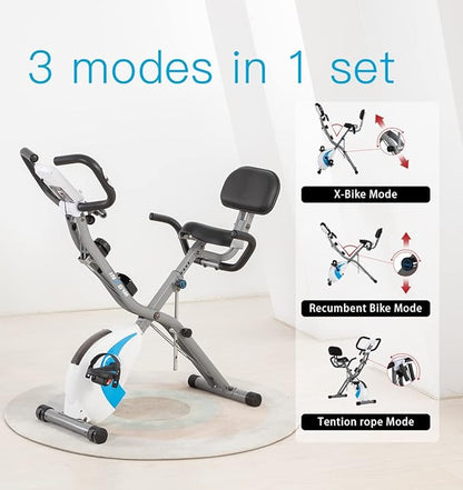 Exercise Bike insgym Foldable Fitness - Stationary Upright Workout Bike with Comfortable Seat Cushion and LED Display Heart Rate with 8-Level Adjustable easy assemble for Adult