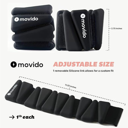 Movido Wrist and Ankle Weights | 1 lb each (2 per set) | Adjustable Workout Weights for Women and Men | Perfect for Yoga, Walking, Pilates, Hiking, Aerobics, Movement