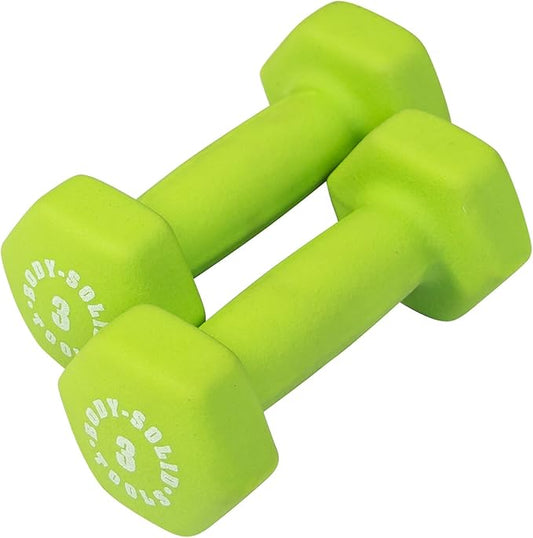 Body-Solid Tools (BSTND3PR) Neoprene Dumbbell for Weight and Aerobic Training, Pilates & Physical Therapy, Hand Weights Set for Women, Free Weights Hex End Dumbbells, Green, 3lbs. Pair