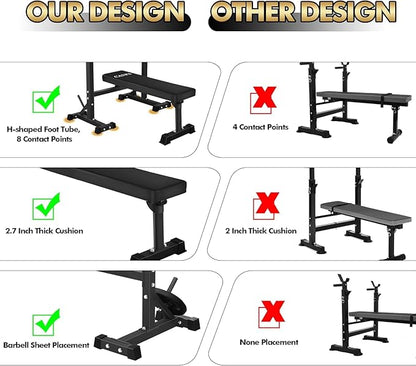 Bench Press, CANPA Olympic Weight Bench with Squat Rack Workout Bench Adjustable Barbell Rack Stand Strength Training Home Gym Multi-Function