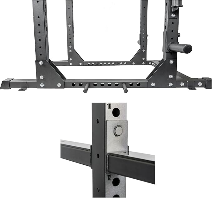 HULKFIT Elite Series 3" x 3" Light Commercial Power Cage Squat Rack for Home and Garage Gym with Attachments & Accessories - Black